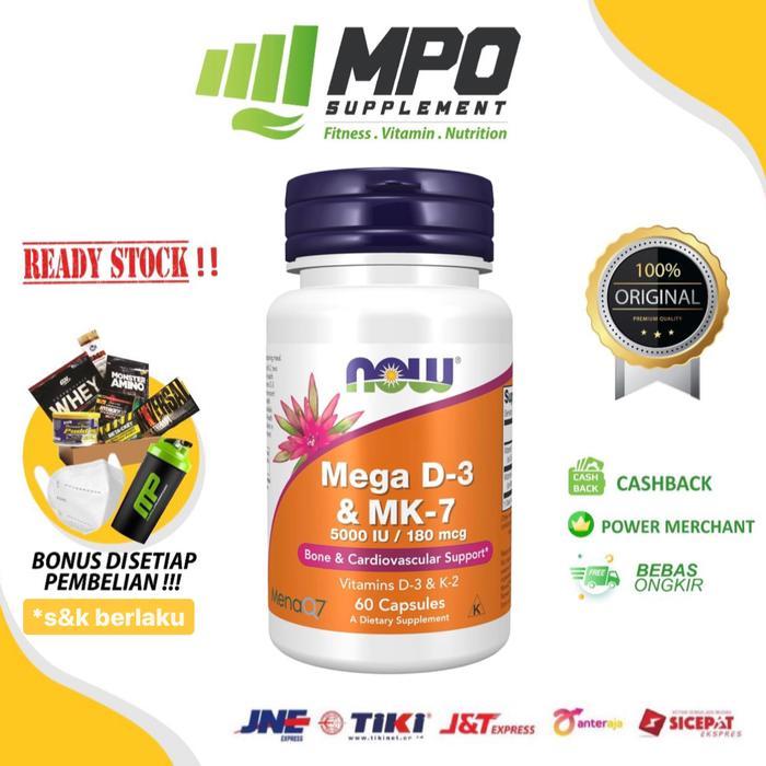 NOW Foods Mega D-3 MK-7 5000 IU 180 mcg (60 caps) D3 MK7 K2 K-2 ORI