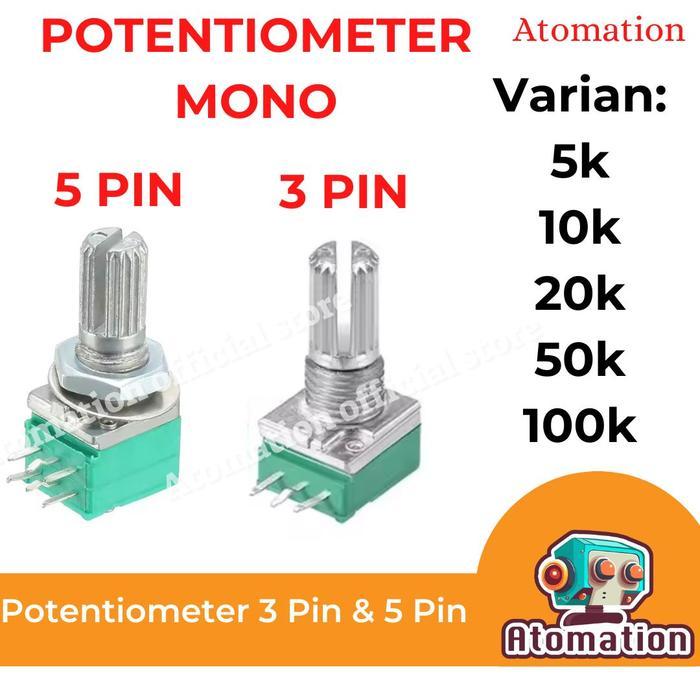 TERMURAH POTENTIOMETER MONO 3 PIN DAN 5 PIN DENGAN SWITCH POTENSIO METER PCB LINIER HIJAU 5K 10K 20K