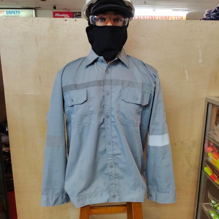 Seragam safety lengan Baju Safety Lengan Panjang untuk Proyek K3 Warna Biru Merah panjang Biru Merah