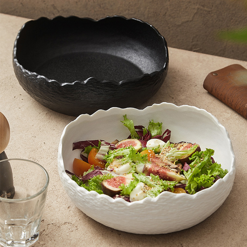 1Pc Irregular Ceramic Deep Salad Plate, Frosted Cold Dish Plate, Fruit Salad Bowl, Creative