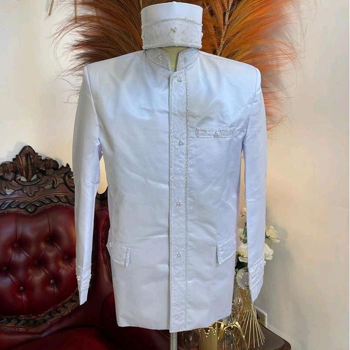 Basofi bapak pengantin | Basofi bapak besan | Beskap bapak pengantin | Beskap bapak Polos - Putih, M