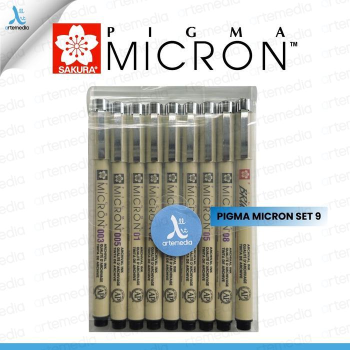 Sakura Pigma Micron Set Isi 9 Original Jepang Drawing Pen Fineliner Tinta Pigmen Waterproof Archival