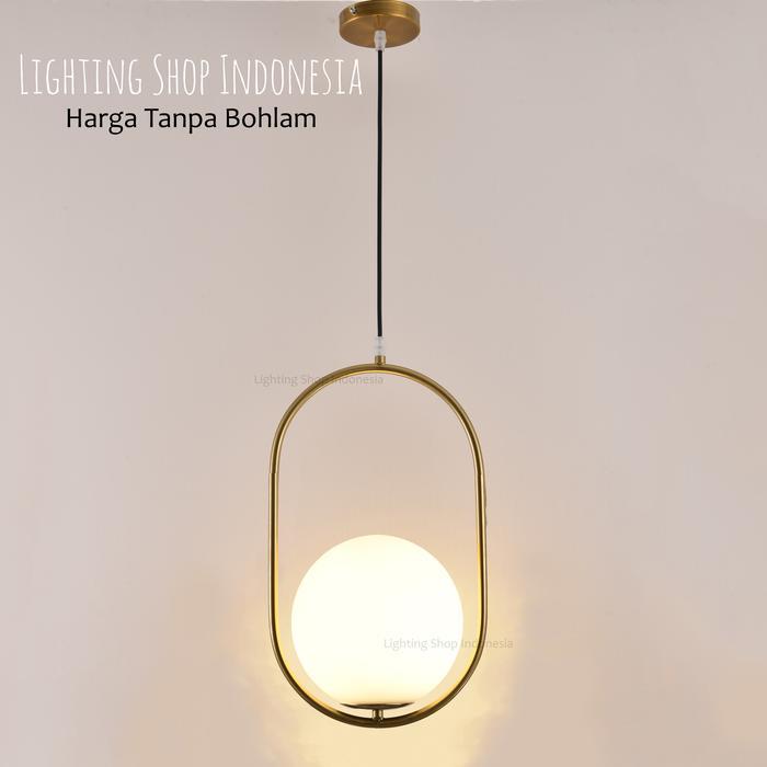 L472 Lampu gantung gold bola kaca susu modern minimalis bentuk oval
