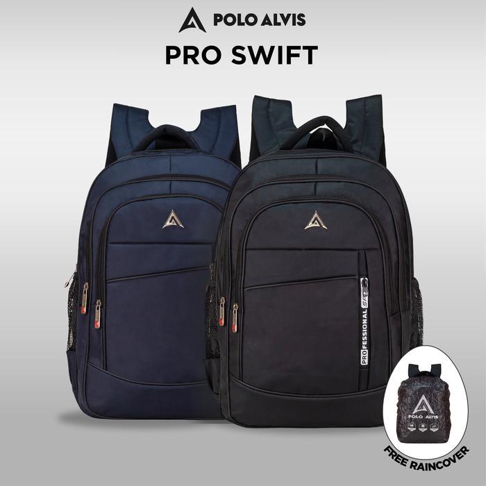 Polo Alvis - Pro Swift Tas Ransel Pria Dewasa Backpack Sekolah Kerja Hitam Laptop 15Inch Nylon Alto