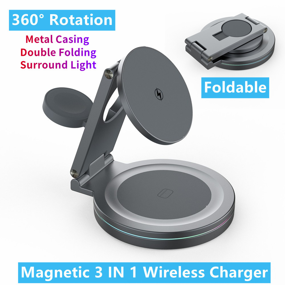 Magnetic Wireless Charger Stand For Magsafe For iPhone 16 15 14 Pro Max Apple Watch 9 8 Airprods Pro