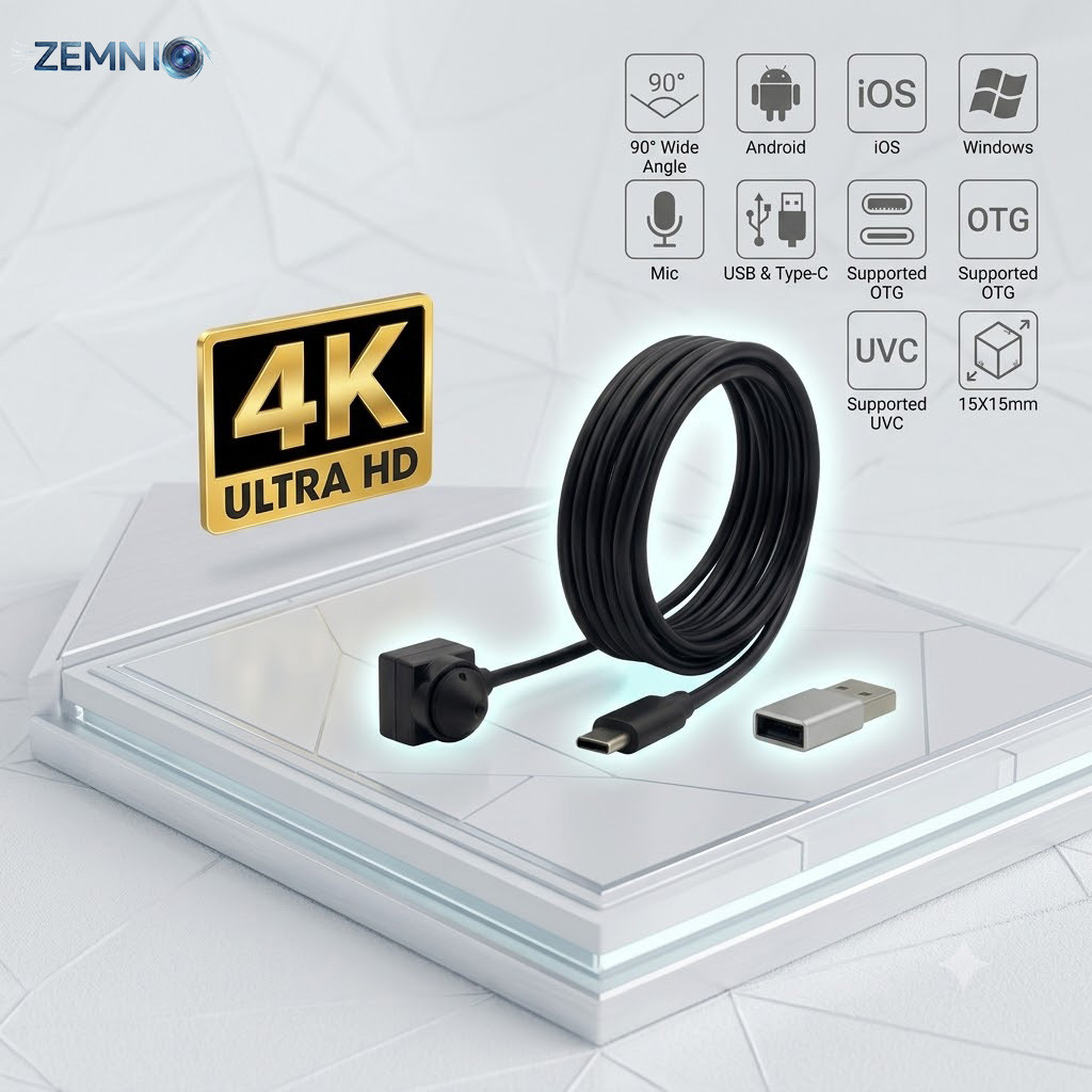 USB Webcam, 2MP 1080P/8MP 4K Ultra HD, 90 Wide Angle with Mic, UVC USB-C OTG Computer Camera for PC