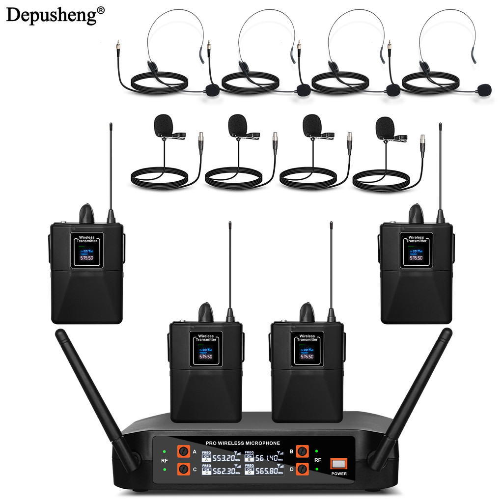 4Channel Wireless Lavalier Microphone Headset Microphone Depusheng VHF Fixed Dual Frequency Wireless