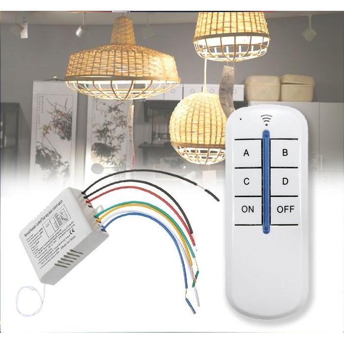 Saklar Remote 4 Channel / 220V 1000w Remote Control Switch / Saklar Lampu Wireless dengan Remote