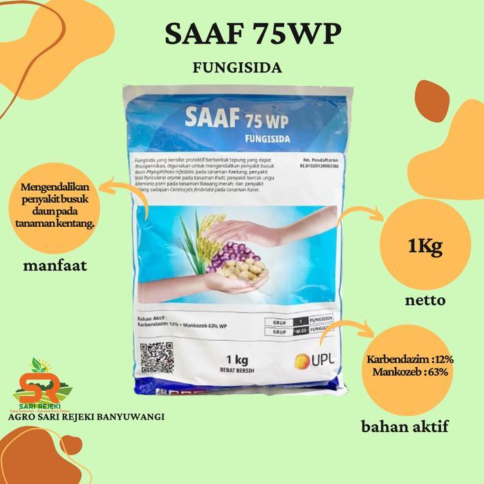 ` Fungisida Saaf 75 WP 1kg Karbendazim Mankozeb Pencegah Patah Leher Pengendali Penyakit Jamur Pada