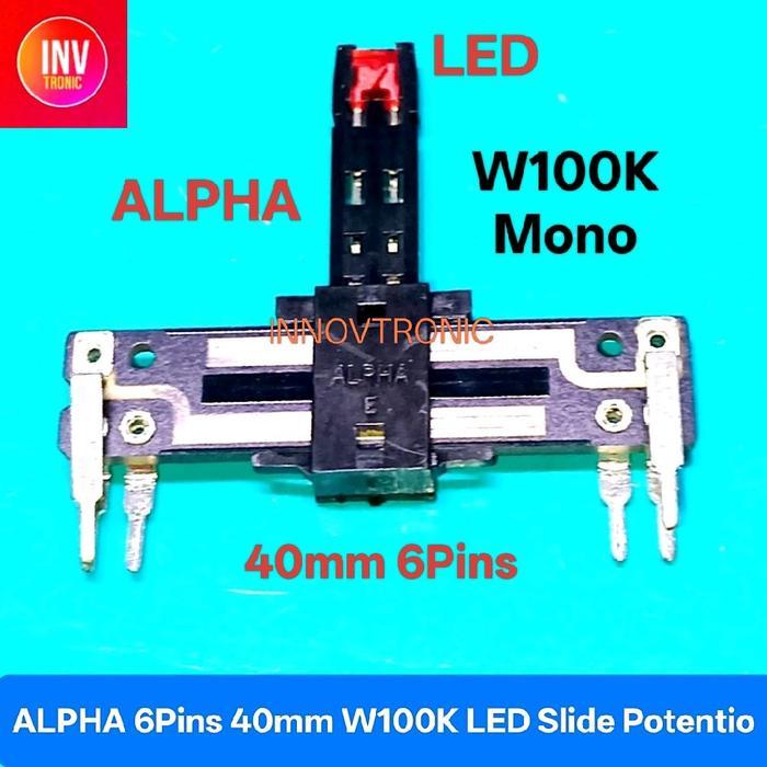 Alpha W100K Mono Slide Potentio Led 40Mm 4Cm 6 Pin Potensio Geser Tipis High Quality