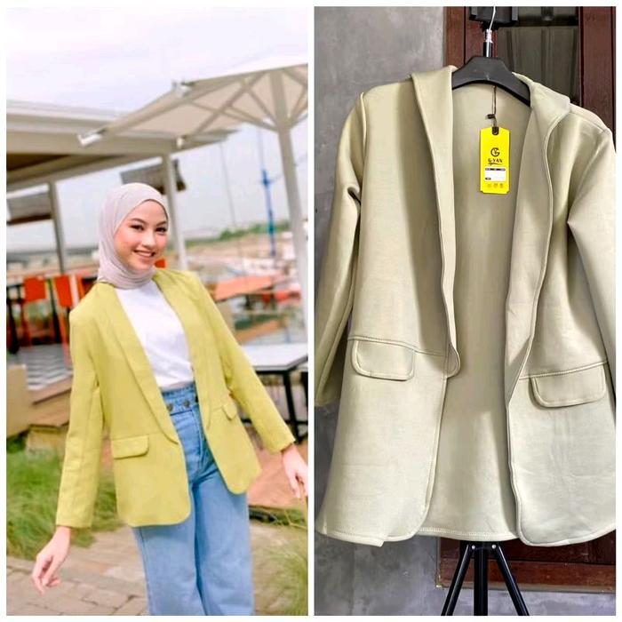 Blazer Panjang Kerah Premium/Blazer Wanita Tanpa Kancing Nyaman Scuba Tbk