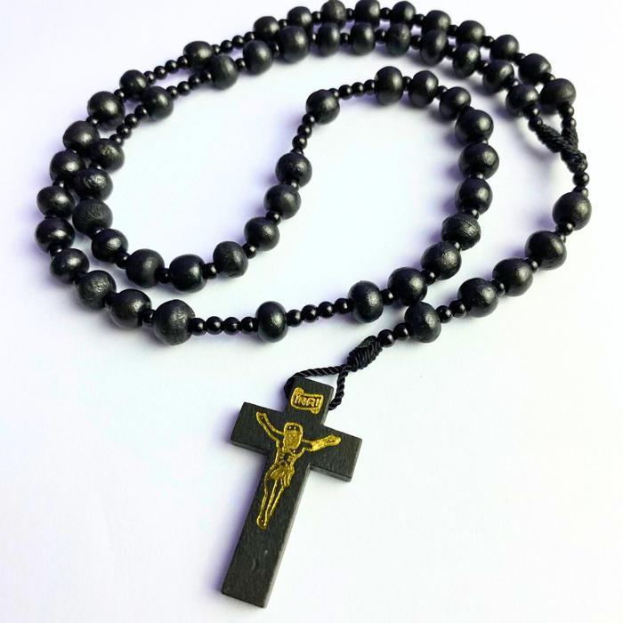 Kalung rosario kayu series hitam - Rosario katolik 8 mm