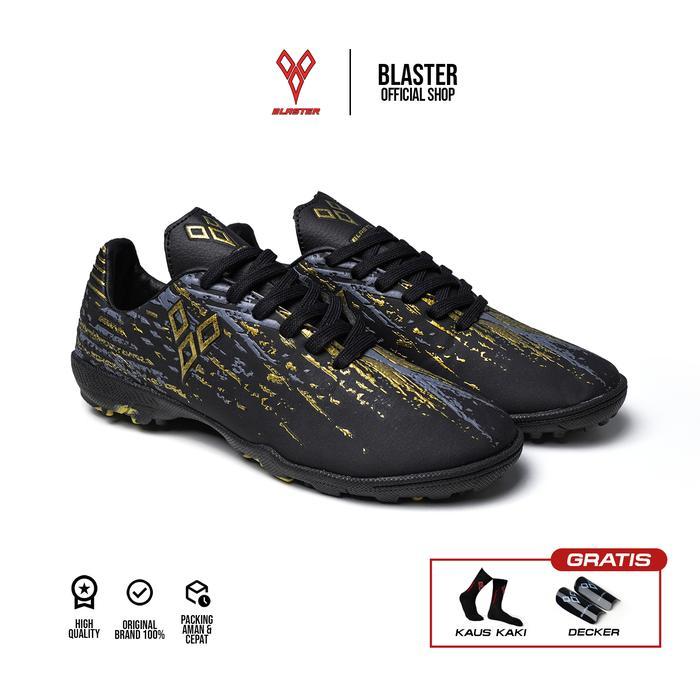 Specs Eagless - Stride Hitam Gold Sepatu Futsal Anak Olahraga Outdoor Mini Soccer Sol Turf Gerigi