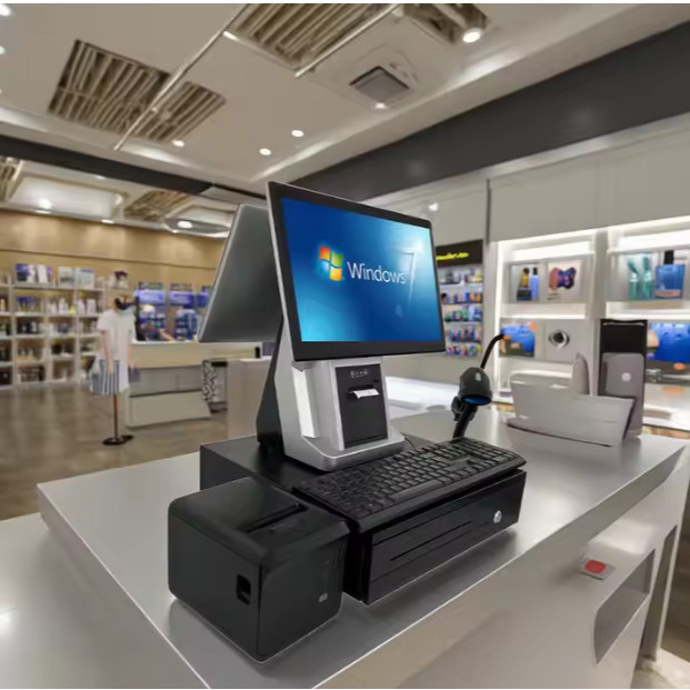 15 6 Inch Dual Touch Screen With Printer POS System for Retail Store Windows All in One Cash