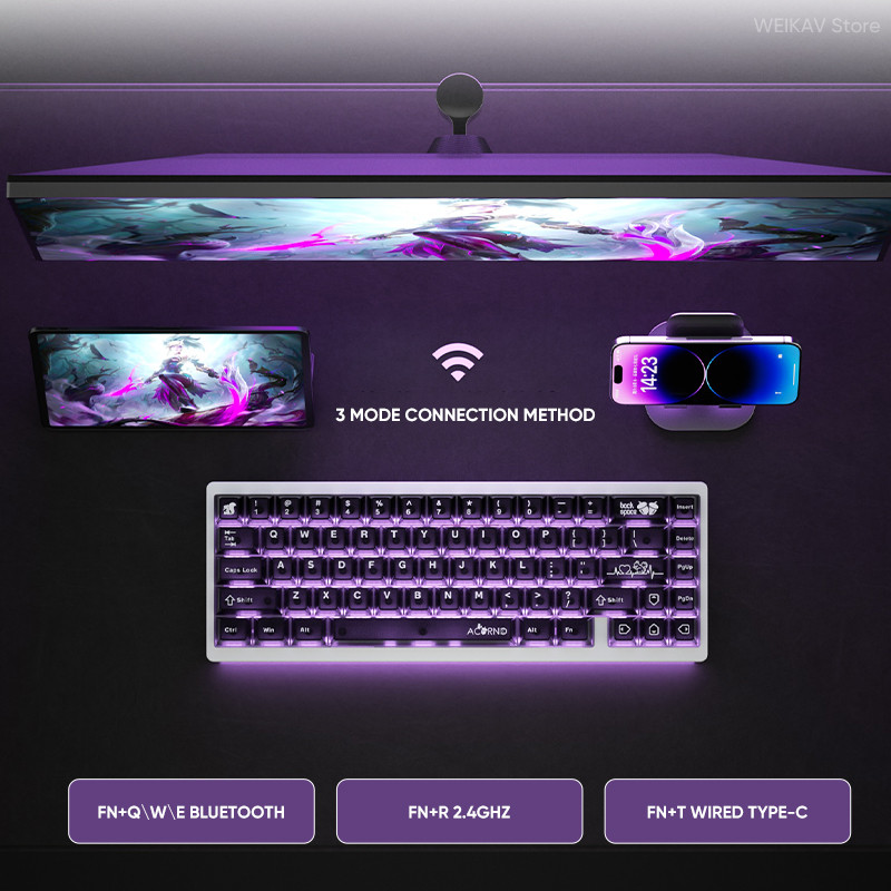 WEIKAV NUT65 Wireless Gaming Aluminium Mechanical Keyboard Kit 60% QMK/VIA Bluetooth 2.4G RGB Wired