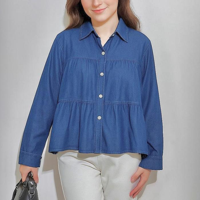 Promo Lbitz- [Ready] Emery Blouse Denim Shirt Wanita Blouse Wanita Denim Premium Adem Atasan Baju
