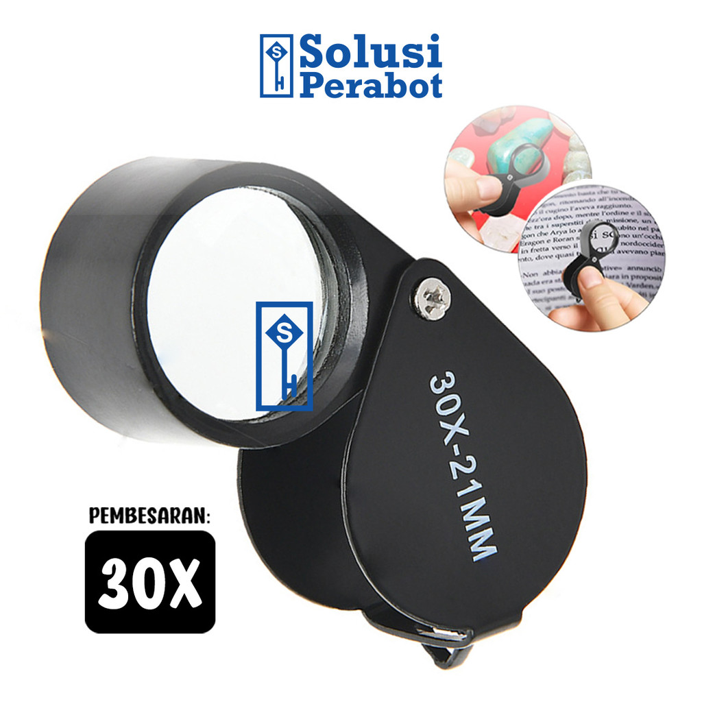 Kaca Pembesar Foldable 21mm 30x AL14 SP / Loupe Jewelers Magnifying Glass Lipat Logam Portable Perhi