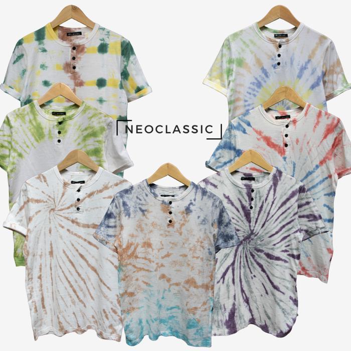 Premium Kaos Baju Tie Dye / Tye Dye / Tyde Kancing Henley Pria Wanita Cotton Original