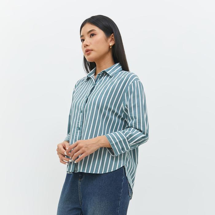 Geela - Suzy Green Stripe Shirt (G.13144) | Kemeja Wanita - hijau, s