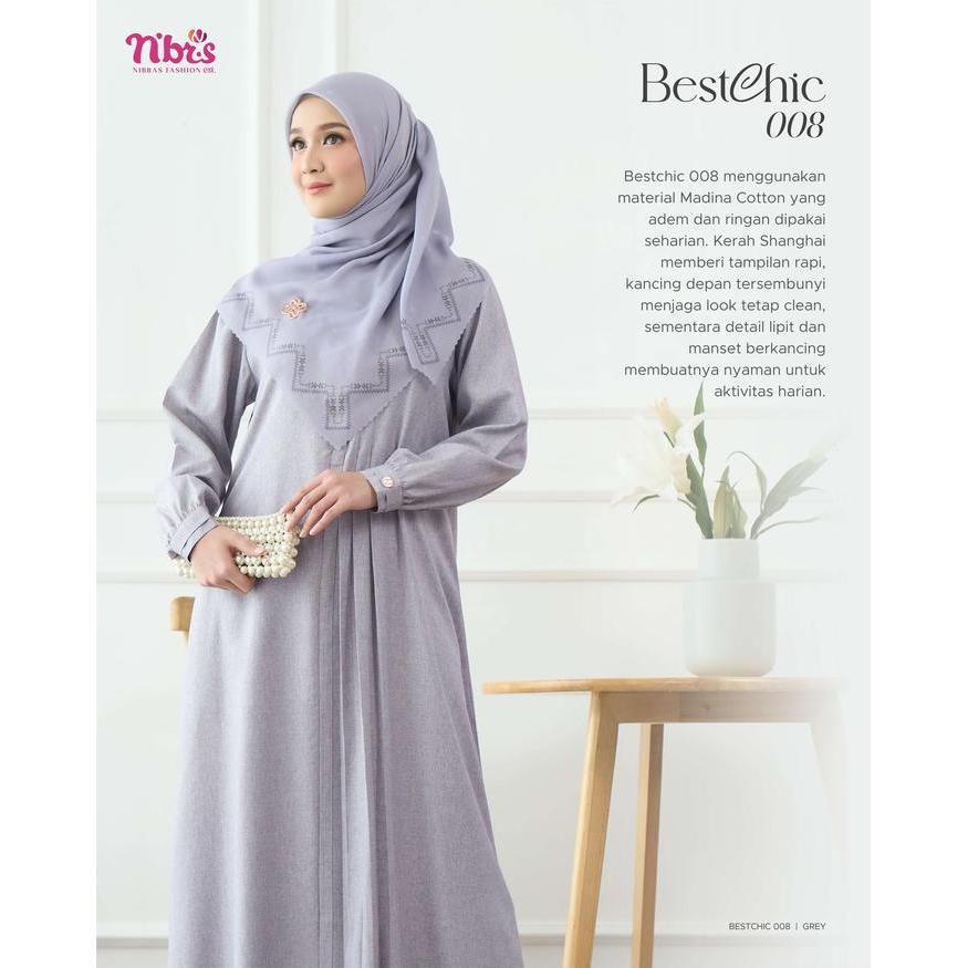 Nibras Gamis Bestchic 008 Grey Abu Silver Brown Coklat Mauve Ungu Pastel Baju Muslimah Panjang Syari