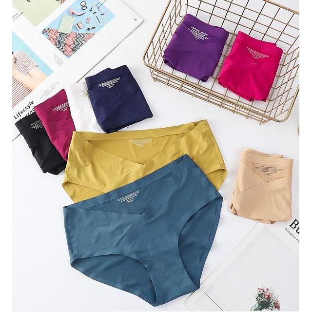 UNIQCD363 Celana Dalam Cewek Es Sutra Hamil Seamless CD Wanita Rendah Pinggang Sutra Bumil Sepinggul