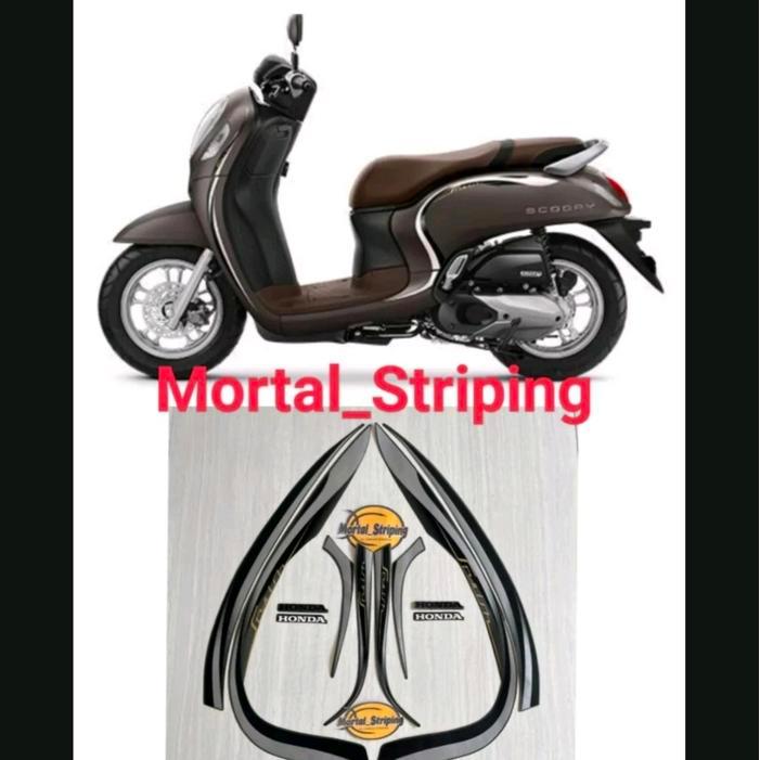 STICKER FULL SET STRIPING LIS LIST BODY MOTOR SCOOPY FI STYLISH NEW TAHUN 2021 2022 ABU ABU STANDAR