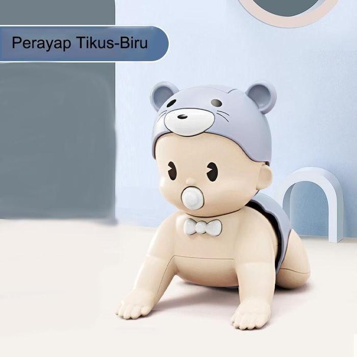Mainan Elektrik Perangsang Merangkak Bayi Bentuk Tikus Warna Biru