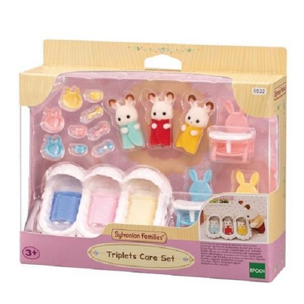 Set Perawatan Bayi Kembar Tiga untuk Mainan Keluarga Kelinci Coklat