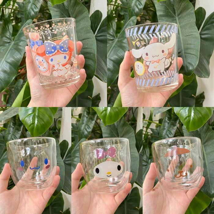 Ada Stok Gelas Cangkir Kecil Gelas Beling Bening Karakter Cinamoroll Hello Kitty Pochaco Pompompurin