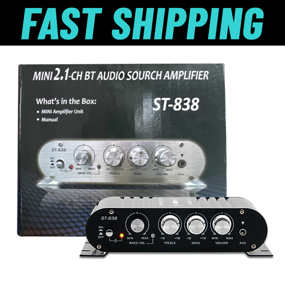 ST838 HIFI Channel 2.1 Power Mini Amplifier 80W? Stereo Bass Treble Adjust Audio Amplifier Aluminum