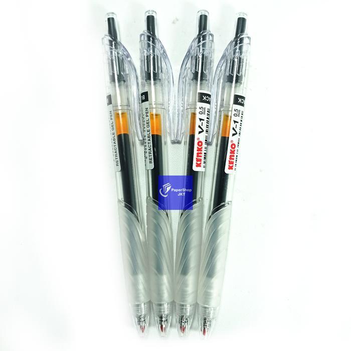Pulpen Gel Hitam 1 Lusin Tipe V-1 Tinta Anti Macet