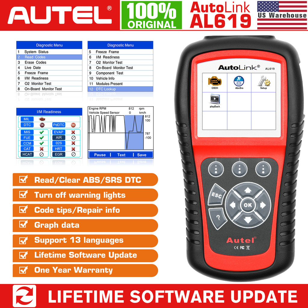 Autel Autolink AL619 Diagnostic Tool OBD2 Scanner Car Diagnostic