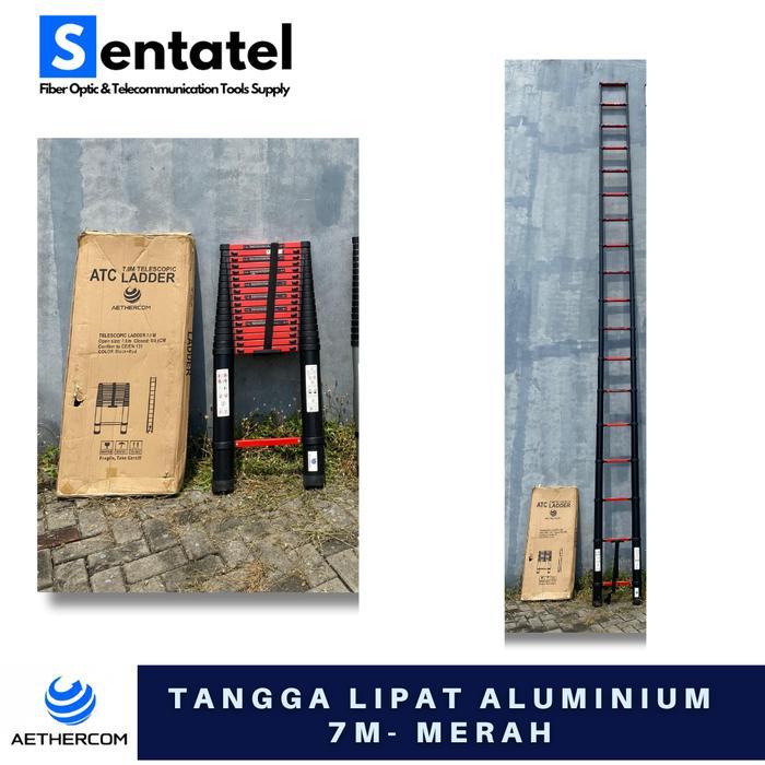 TANGGA LIPAT SINGLE TELESKOPIK ALUMINIUM 7 METER ATC TANGGA LIPAT - MERAH HITAM