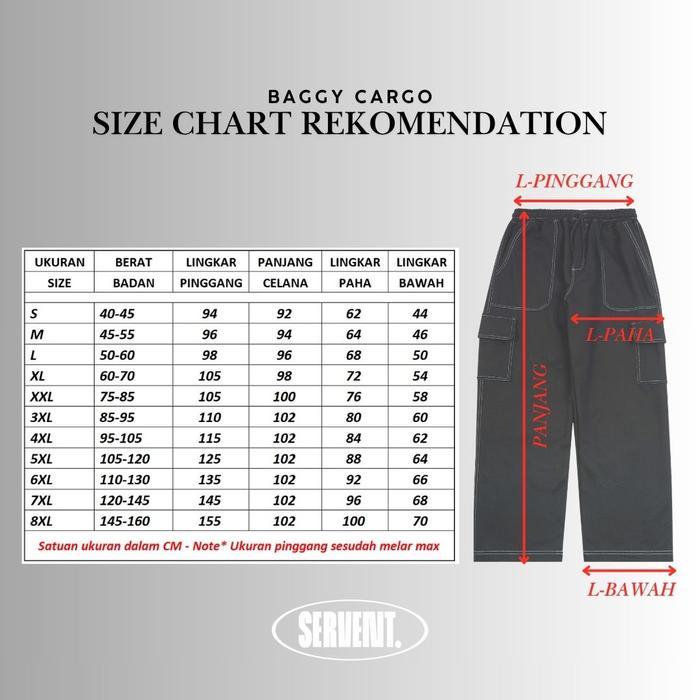 SERVENT - BIG SIZE Baggy Cargo Celana Panjang Terbaru Hitam Aplikasi