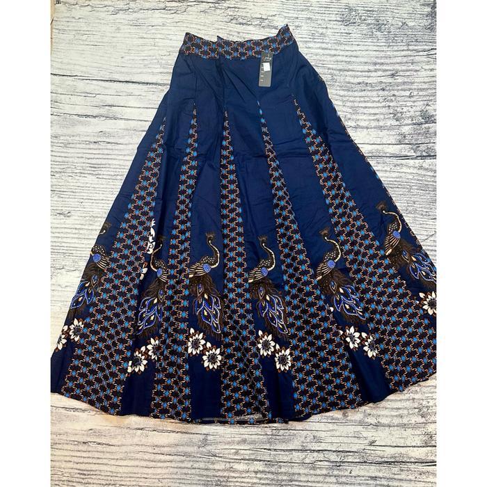Batik Panjang 141JM Rok Panjang Payung Katun Stretch Navy Model Pecah 8 Pinggang Karet Belakang - 14
