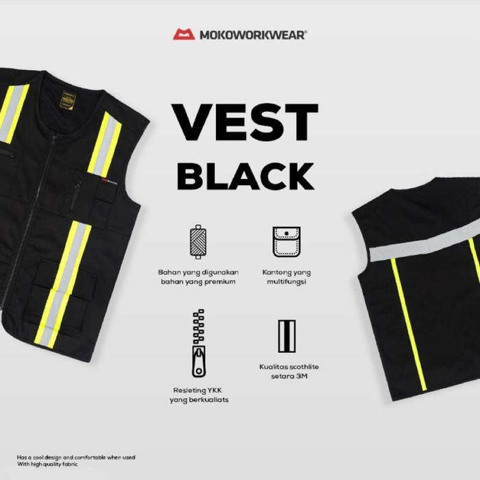 MokoWorkwear - Rompi Safety/ Vest Safety / Pengaman kerja Hitam