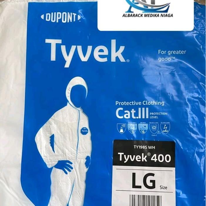 Coverall Pelindung Sekali Pakai Bahan Tyvek dengan Hood, Tersedia Ukuran M L XL XXL