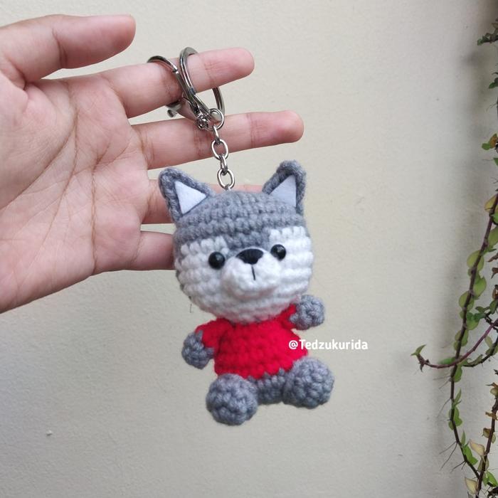 Amigurumi wolf serigala keychain/ Boneka rajut wolf ganci - Request warna