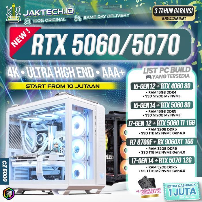 PC Gaming i7/i9 RTX 5060/5070 Ti 16GB 32GB DDR5 NVME Gen 5x4 PC Rakitan Ultra Ryzen 7/9 High End Gas