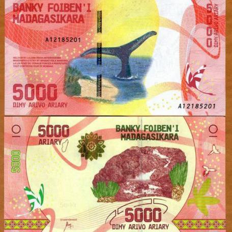 Uang Kertas Koleksi Madagaskar 5000 Ariary 2017 Desain Baru - Uang Kuno Negara Afrika