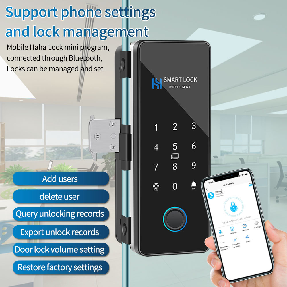 Fingerprint Glass Door Lock Bluetooth Sliding Glass Door Smart Lock Electronic Rfid Card Lock