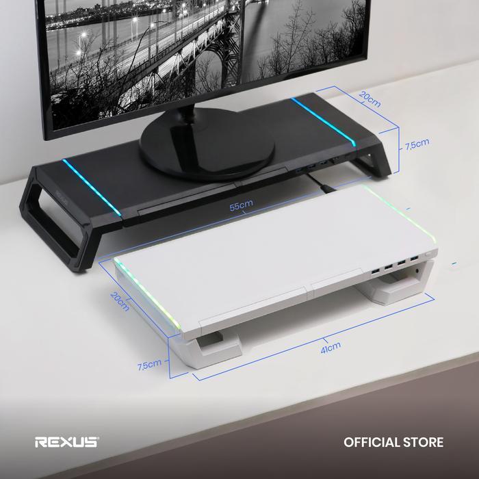 REXUS MONITOR STAND TRANT FP03: STAND MONITOR/LAPTOP LOGAM ERGONOMIS, HITAM/PUTIH, BEBAN HINGGA