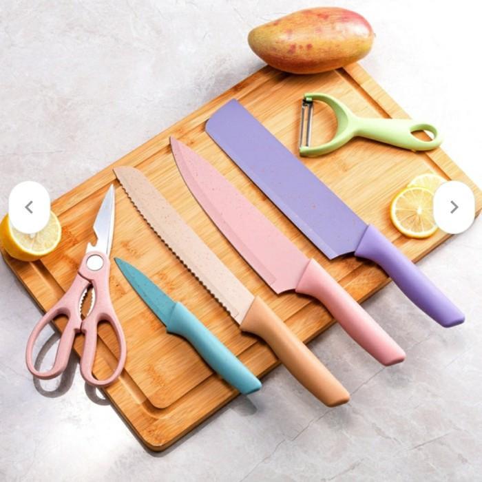 TERMURAH EAEAABCH SET PISAU DAPUR 6IN1 GUNTING PENGUPAS BUAH PROMO