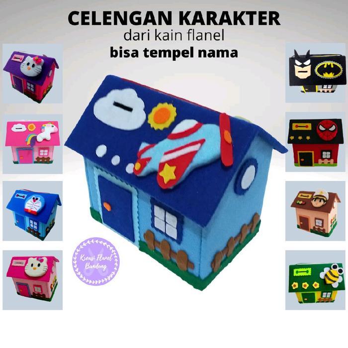 TERMURAH CELENGAN RUMAH KARAKTER TABUNGAN ANAK DARI KAIN FLANEL BUKAN KERTAS PROMO