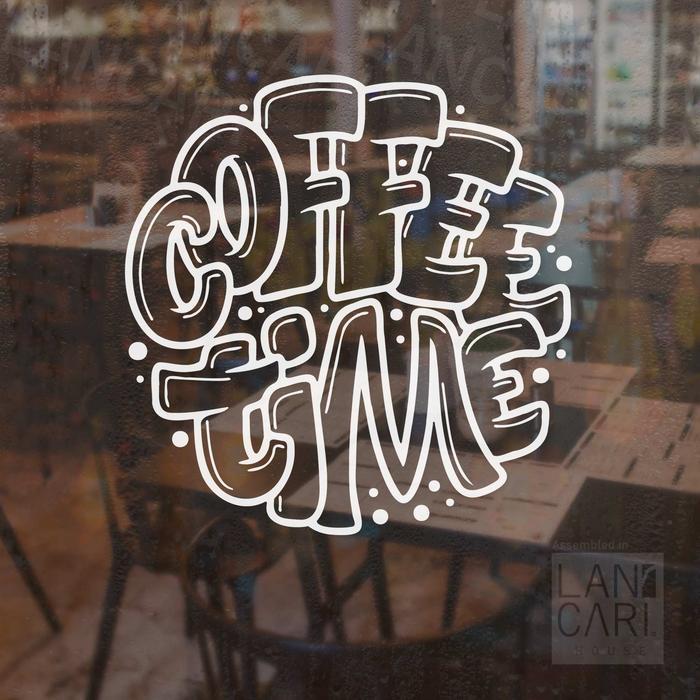 Sticker Dinding Dekorasi Kaca Cofe Time Sticker Cutting Toko Shop Cafe - S, Putih