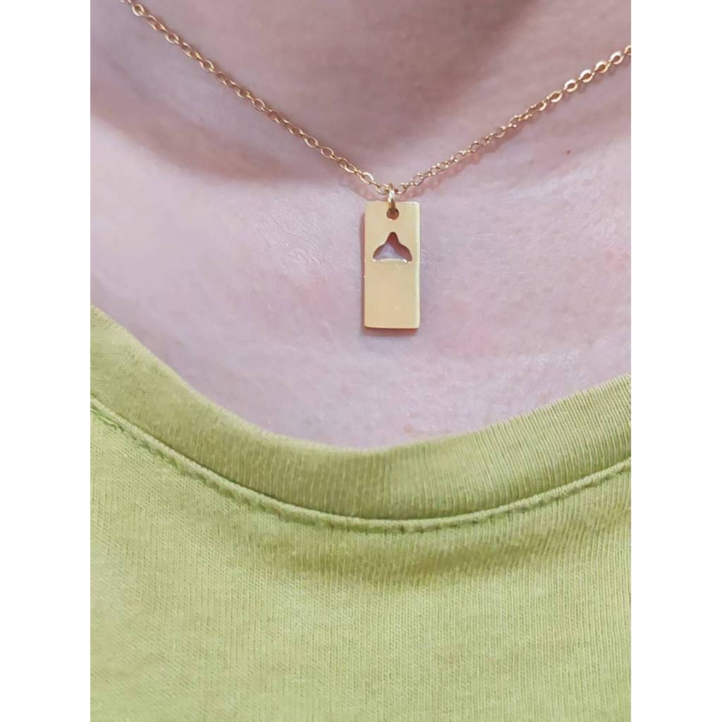 Stainlee Steel Hollowed Out Rectangle Whale Shark Tail Necklace