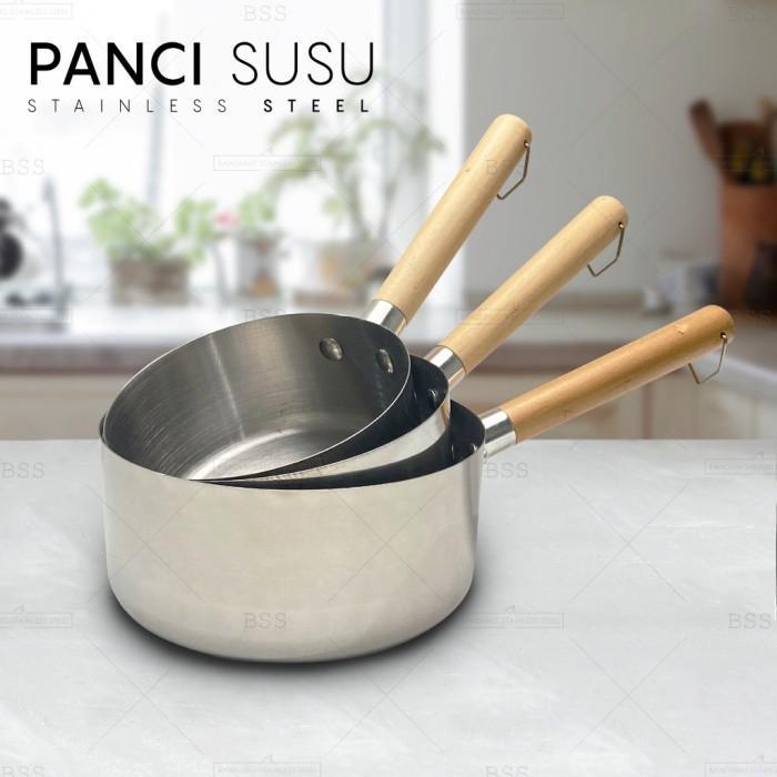 PANCI SUSU MILK POT DENGAN PEGANGAN KAYU 14CM 16CM 18CM STAINLESS