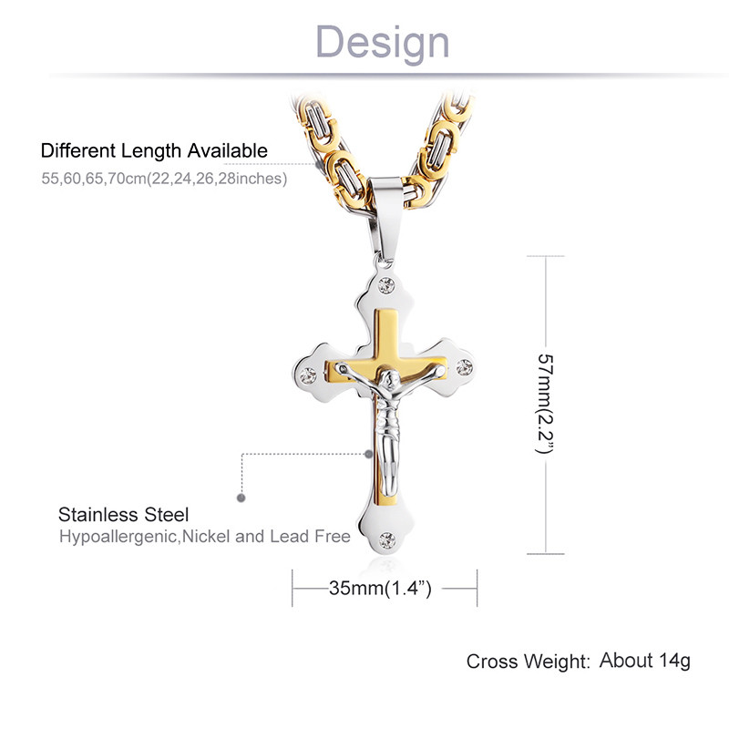 Orthodox Jesus Crucifix Cross Pendant necklace Handsome Men Stainless Steel Chain Necklace Baptism