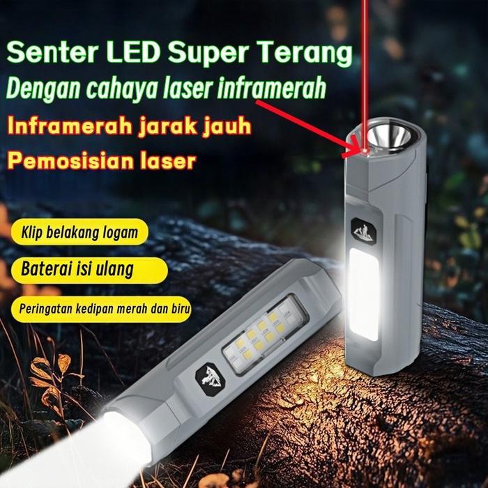 Senter Kerja Magnetik LED Laser Inframerah Multifungsi dengan Klip Topi & Lampu Samping Warna Merah