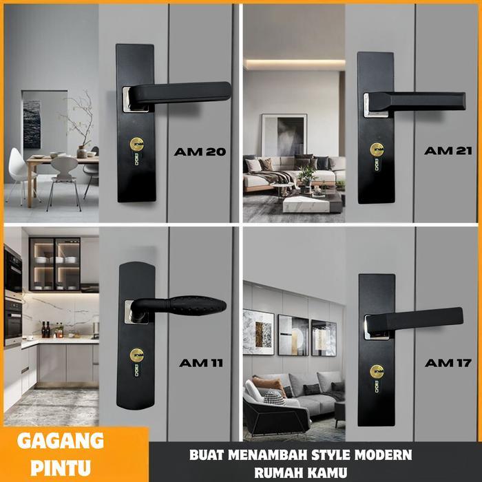 Promo Gagang Pintu Handle Kunci Pintu Set Ukuran 20Cm Tanggung Hitam / Pegangan Pintu Kunci Kamar